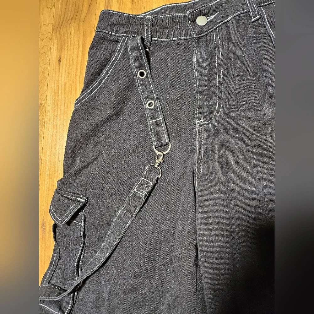Black Cargo Pants with White Stitching - Picture 6 of 14